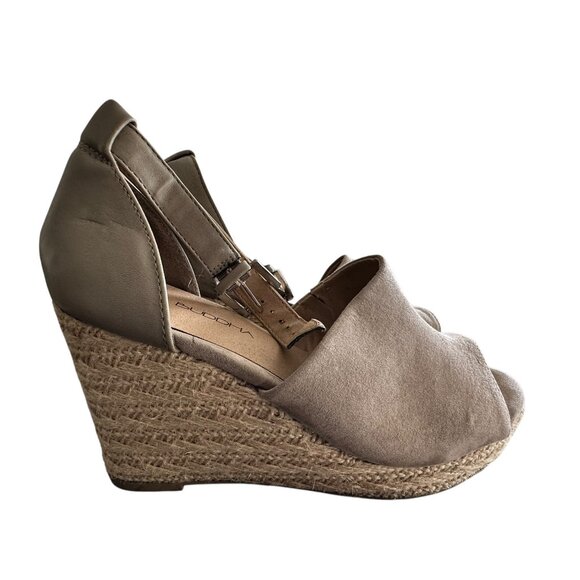 Peep-Toe Espadrille Wedge Sandals Size 40 Beige Faux Leather & Jute With Buckle - Picture 3 of 5